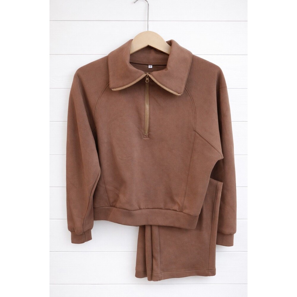 Brown 1/2 Zip Bootleg Sweatsuit S Flaw